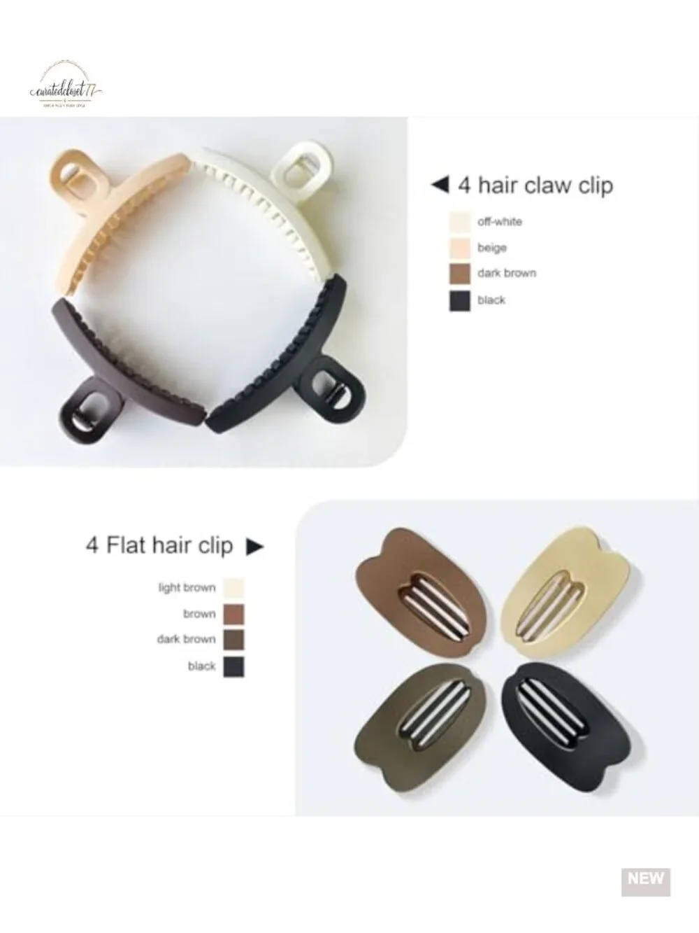 8 Piece Hair Clips Set - 4 Arc Claw Clips & 4 Flat Clips, Non-Slip Hold, Matte